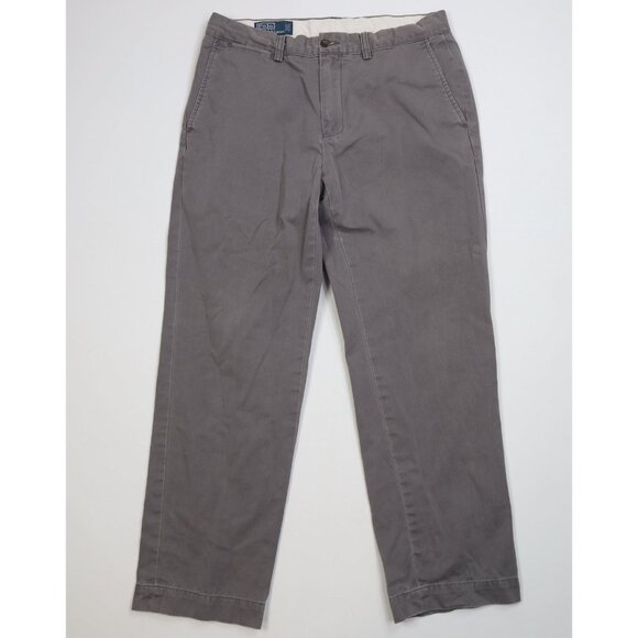 Vtg 90s Ralph Lauren Mens 32x29 Faded Wide Leg Chino Pants Trousers Gray Cotton